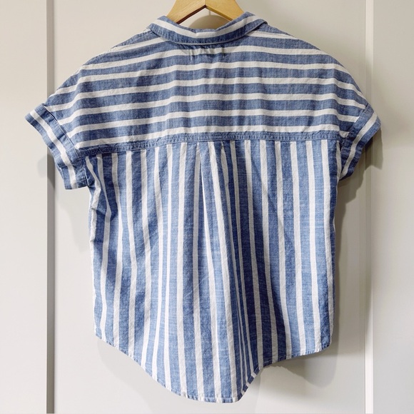 Madewell cropped button-down shirt in soft blue stripes size S - Picture 5 of 9